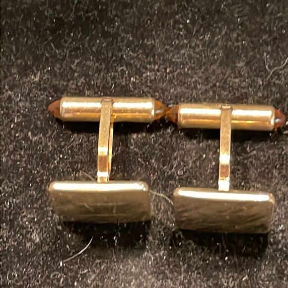 Vintage 60s Krementz square gold filled ribbed engravable bullet back cuff links - Picture 6 of 15